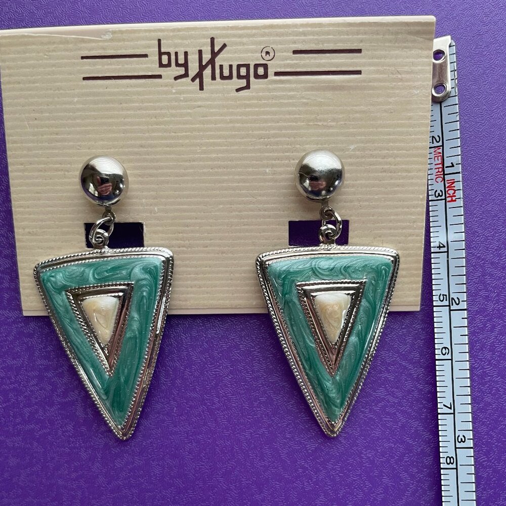 Bundle 3 pairs for $12. Vintage Silver Tone Green and White Dangle Earrings.